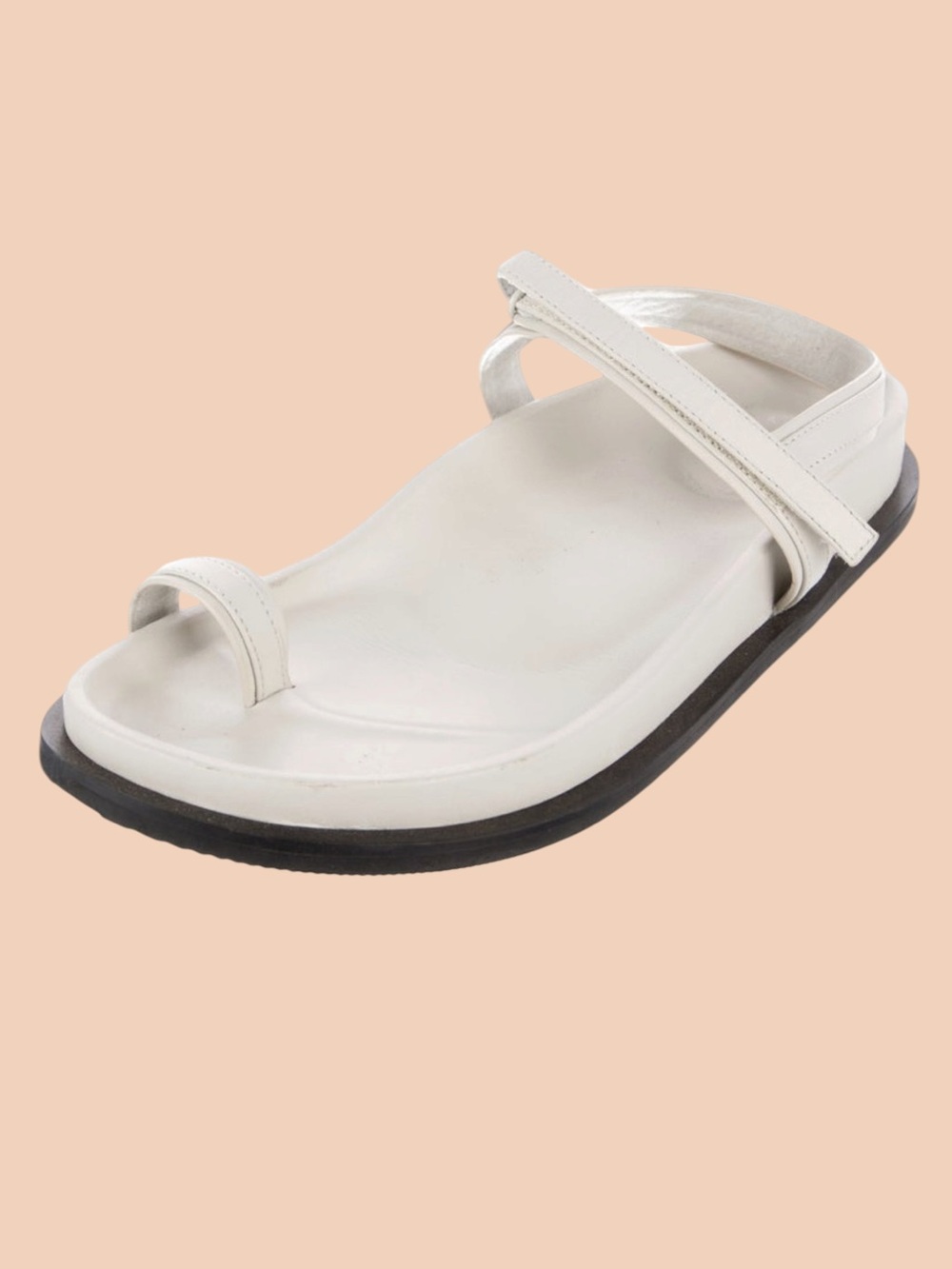 St. Agni Keko White Leather Sandal Toe Ring Velcro Ankle Strap Size 39